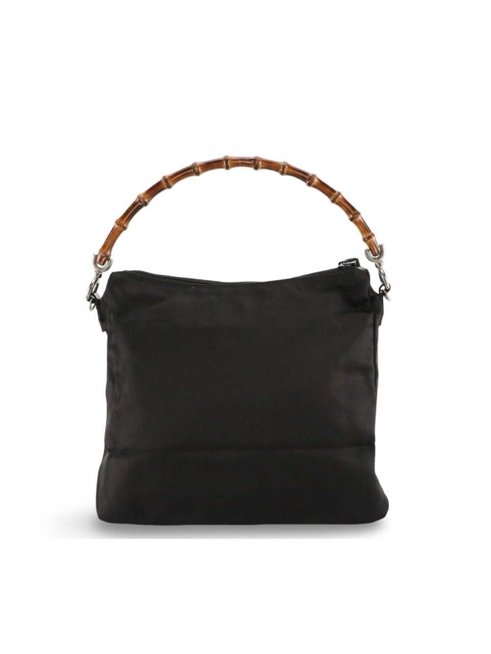 Vintage Gucci Black Nylon Canvas Bamboo Handle Shoulder Bag GG Jacquard Hobo - Picture 3 of 9
